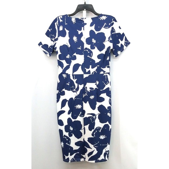Fortric Dress Womens Size M Blue White Floral Pattern Short Sleeve Zip Back Midi - Picture 2 of 8